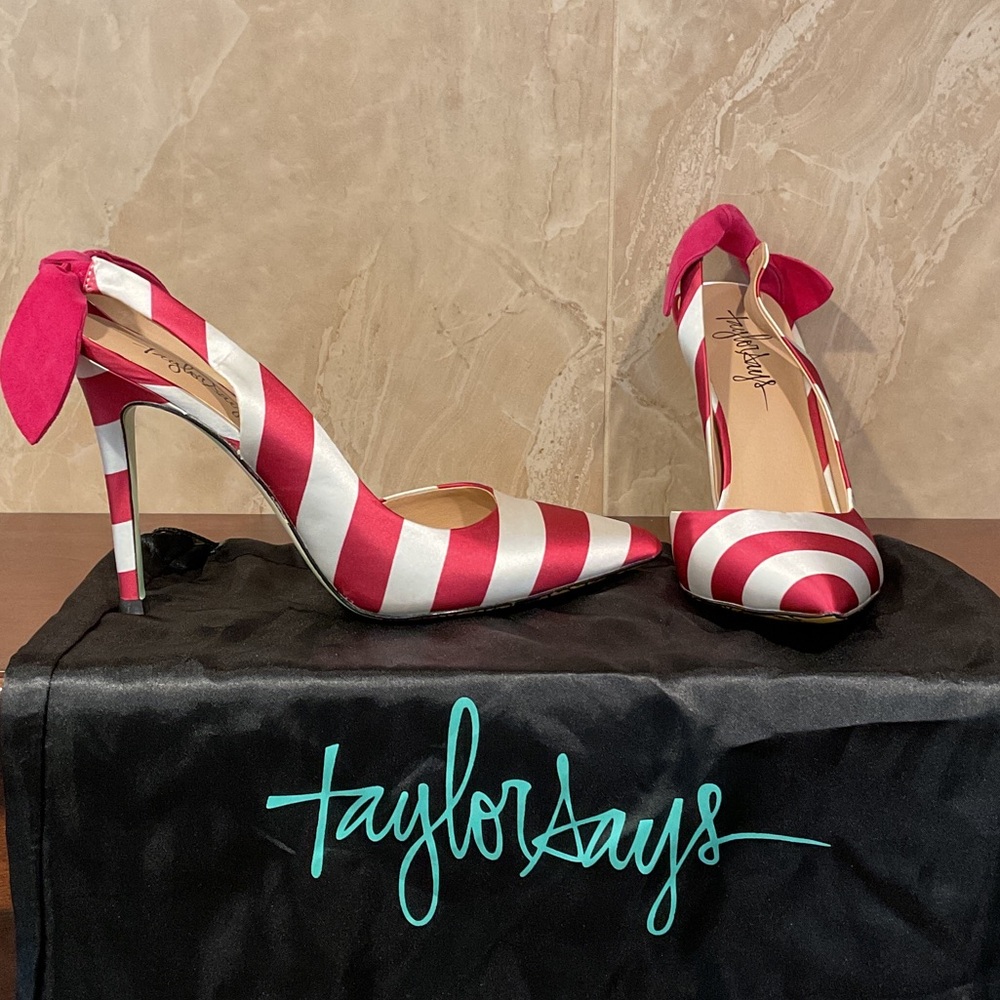 TaylorSays Pink and White Striped Heels, Size 7.5M